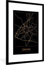Fotolijst incl. Poster - Kaart - Leuven - België - Goud - Zwart - 80x120 cm - Posterlijst