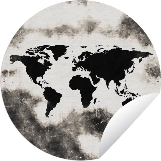 Tuincirkel Wereldkaart - Zwart - Hout - 60x60 cm - Ronde Tuinposter - Buiten