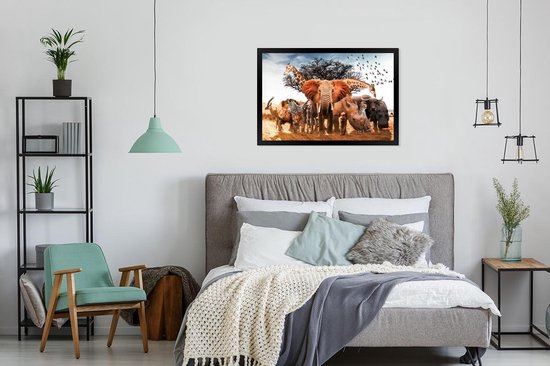 Affiche avec cadre Animaux - Girafe - Éléphant - 90x60 cm