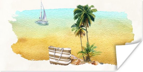Poster Strand - Boot - Tas - Palmboom