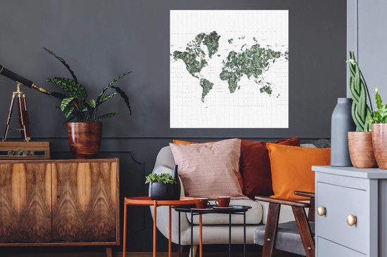 Stickers muraux - Wereldkaart - Vert - Feuilles - 80x80 cm - Film adhésif