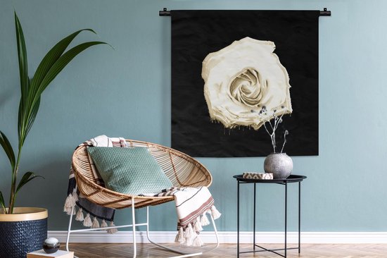 Tapisserie - Toile murale - Rose - Fleurs - Wit - Zwart - 90x90 cm - Tapisserie