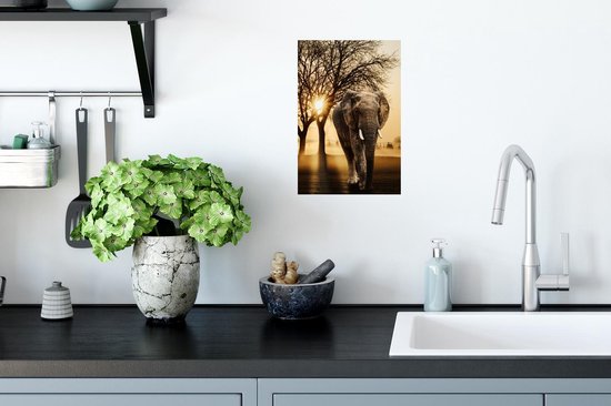 Stickers Stickers muraux - Éléphant - Arbre - Soleil - 20x30 cm - Feuille adhésive