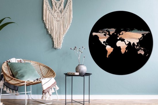 Wall Circle - Wall Circle - Wereldkaart - Koper - Blauw - Aluminium - Dibond - 120x120 cm - Intérieur et Extérieur XXL