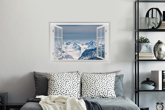 Stickers muraux - Vue à travers - Neige - Montagnes - 90x60 cm - Feuille adhésive
