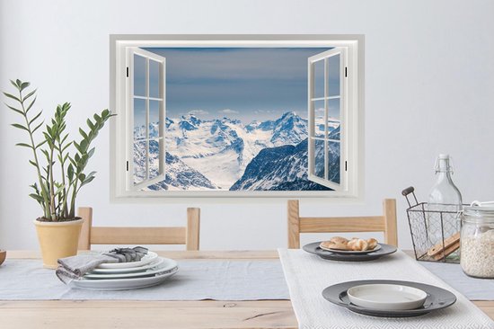 Stickers muraux - Vue à travers - Neige - Montagnes - 90x60 cm - Feuille adhésive