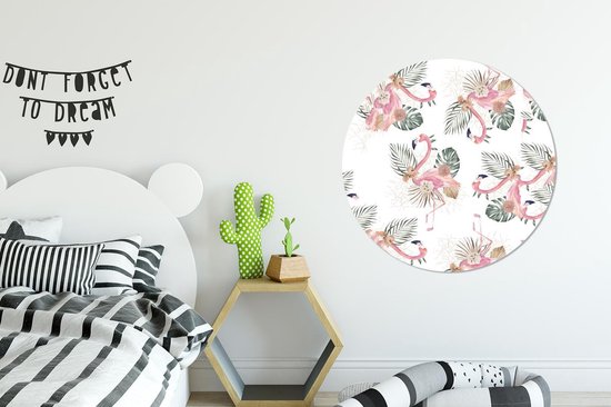 Cercle mural - Aluminium - Flamingo - Fleurs - Feuilles - Motifs - ⌀ 90 cm