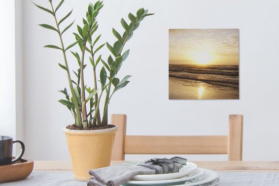 Toile Peinture Soleil - Mer - Plage - 20x20 cm - Décoration murale