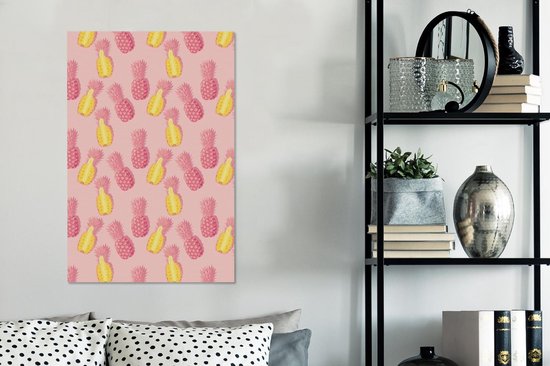 Canvas schilderij 40x60 cm - Wanddecoratie Zomer - Ananassen - Patroon - Muurdecoratie woonkamer - Slaapkamer decoratie - Kamer accessoires - Schilderijen op canvas