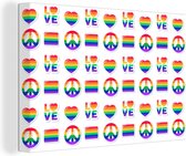 Canvas Schilderij Pride - Regenboog - Love - 90x60 cm - Wanddecoratie