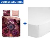 Luxe Dekbedovertrek Tweepersoons - Lits Jumeaux - 240x200/220cm - Inclusief 2 Kussenslopen - 100% Zacht Katoensatijn - Feliz + Zachte Katoenen Hoeslaken - 180x200cm - Wit