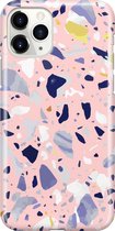 Apple iPhone 11 Pro Max Telefoonhoesje - Premium Hardcase Hoesje - Dun en stevig plastic - Met Marmerprint - Terrazzo - Roze