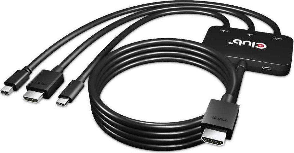 Club 3D Multiport to HDMI 4K 60 Hz, USB Type C + HDMI + MiniDisplayPort naar HDMI
