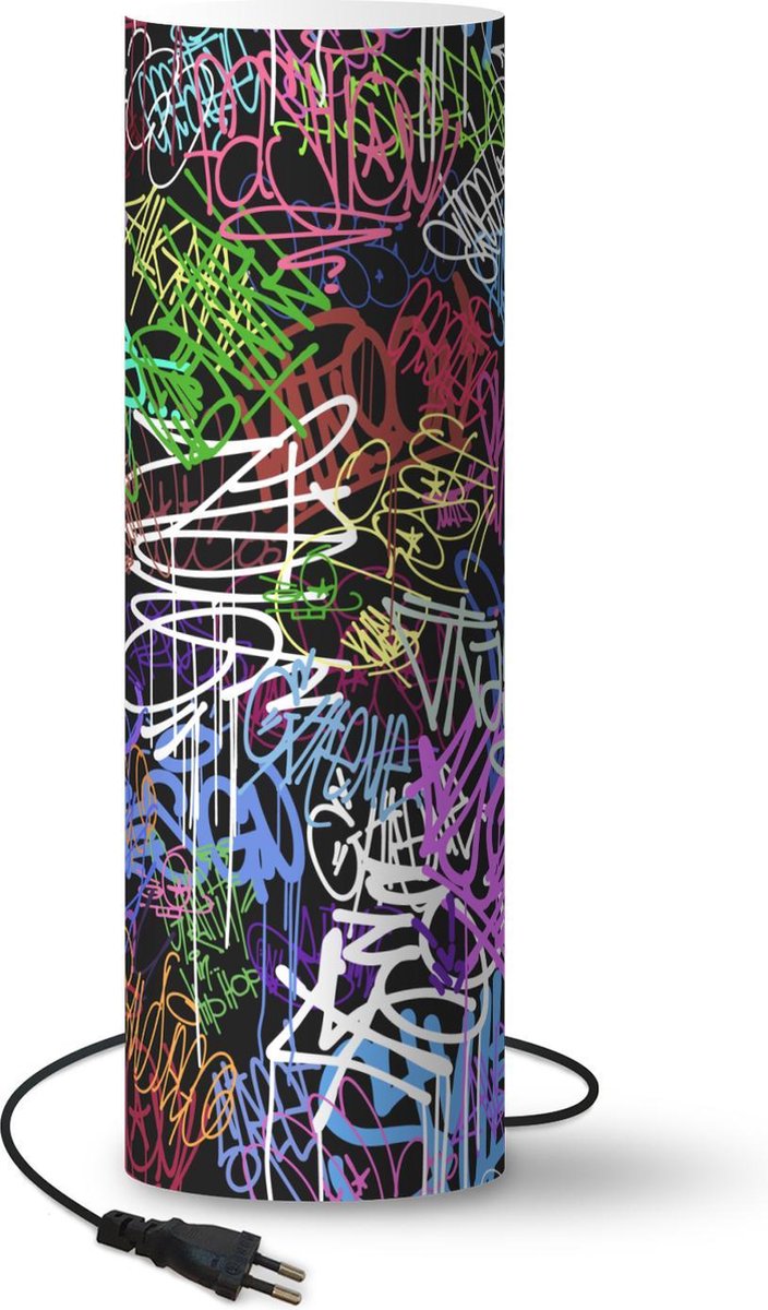 Lamp - Nachtlampje - Tafellamp slaapkamer - Street art - Vintage - Verf - 60 cm hoog - Ø19.1 cm - Inclusief LED lamp