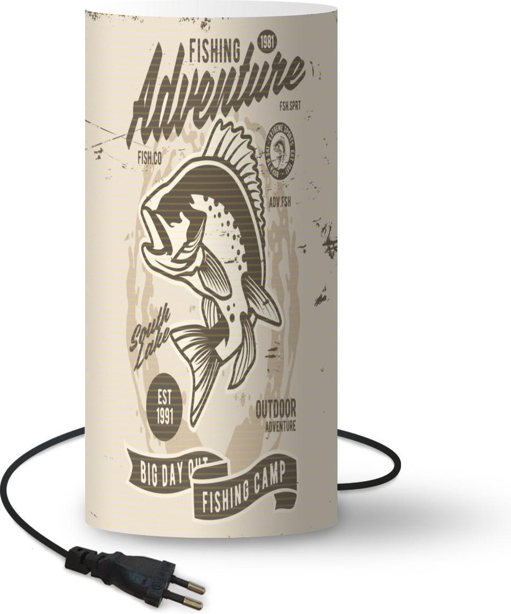 Lamp - Nachtlampje - Tafellamp slaapkamer - Vissen - Letters - Vintage - Tekening - 54 cm hoog - Ø24.8 cm - Inclusief LED lamp