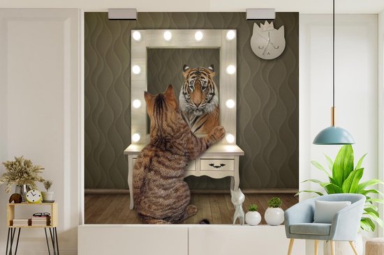 Papier peint - Papier peint photo Tigre - Chat - Miroir - Largeur 280 cm x hauteur 280 cm