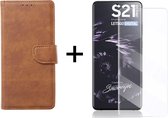 Samsung S21 Ultra Hoesje - Samsung Galaxy S21 Ultra hoesje bookcase bruin wallet case portemonnee hoes cover hoesjes - 1x Samsung S21 Ultra screenprotector UV