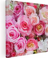 Artaza Canvas Schilderij Roze Rozen Achtergrond - Bloemen - 30x30 - Klein - Foto Op Canvas - Canvas Print