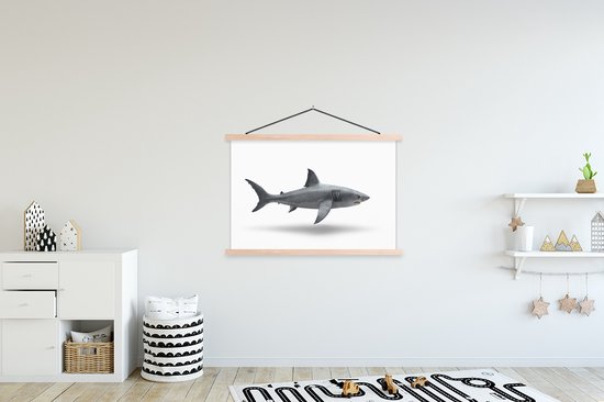 Requin devant fond blanc poster textielposter vierge 150x100 cm