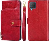 Voor Samsung Galaxy F12/M12 Rits Tas PU + TPU Horizontale Flip Lederen Case met Houder & Kaartsleuf & Portemonnee & Lanyard (Rood)