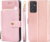 Voor Samsung Galaxy Quantum 2 Rits Tas PU + TPU Horizontale Flip Lederen Case met Houder & Kaartsleuf & Portemonnee & Lanyard (Rose Goud)