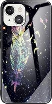 Kleurrijk geschilderd glas schokbestendig beschermhoesje voor iPhone 13 (veer)