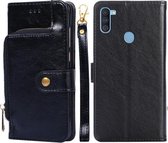 Voor Samsung Galaxy A11 EU Versie Rits Tas PU + TPU Horizontale Flip Lederen Case met Houder & Kaartsleuf & Portemonnee & Lanyard (Zwart)
