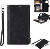 Side Zipper Back Card Horizontale Flip PU lederen tas met kaartsleuven & portemonnee & fotolijst & Lanyard voor iPhone 13 mini (zwart)