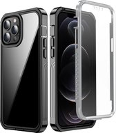 Hoesje met Ingebouwde Screenprotector voor de Apple iPhone 13 Pro | Full Protect valbescherming | Schokbestendige Beschermhoes tegen Vallen | Shockproof | Doorzichtig / Zwart