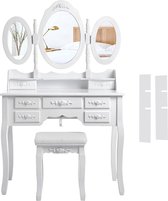 Kaptafel - make up tafel - kaptafel met spiegel - 90 x 40 x 146 - Wit