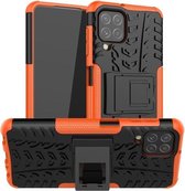 Voor Samsung Galaxy A22 4G Band Textuur Schokbestendig TPU + PC Beschermhoes met Houder (Oranje)