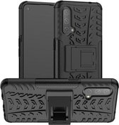Voor OnePlus Nord CE 5G Bandtextuur Schokbestendig TPU + pc-beschermhoes met houder (zwart)