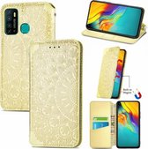 Voor Infinix Hot 9 Bloeiende Mandala Reliëf Patroon Magnetische Horizontale Flip Lederen Case met Houder & Kaartsleuven & Portemonnee (Geel)