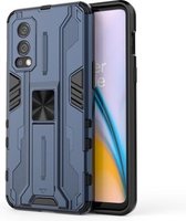 Voor OnePlus Nord 2 5G Supersonic PC + TPU Schokbestendige beschermhoes met houder (donkerblauw)