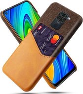 Voor Xiaomi Redmi Note 9 Doek Textuur PC + PU lederen achterkant Schokbestendig hoesje met kaartsleuf (oranje)