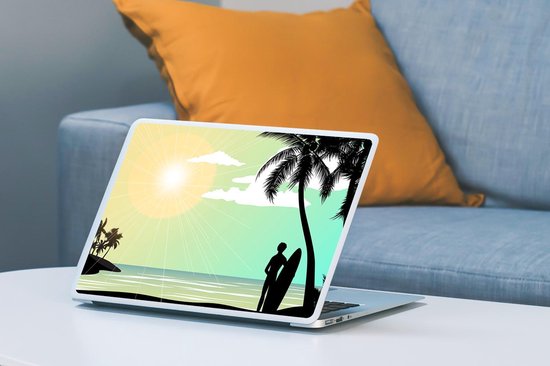 Sticker pour ordinateur portable - 12,3 pouces - Mer - Surf - Soleil - Palmier - 30x22cm - Autocollants pour ordinateur portable - Skin pour ordinateur portable - Housse