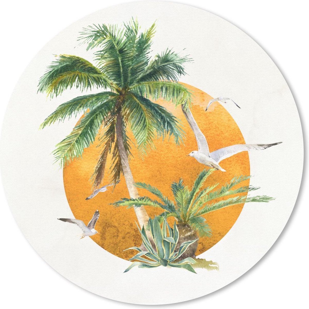 Muismat rond 20x20 cm - Mousepad Zon - Vogel - Palmboom - Ronde muismatten