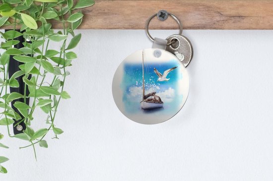 Porte-clés - Bateau - Vogel - Mer - Aquarelle - Plastique - Rond - Cadeaux à distribuer