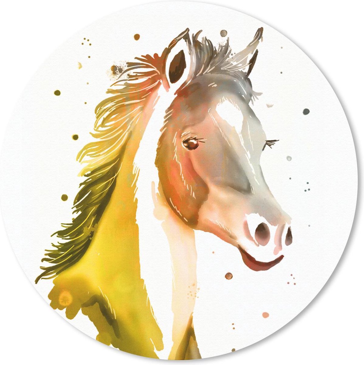 Muismat rond 30x30 cm - Mousepad Paard - Geel - Stippen - Meisjes - Kinderen - Meiden - Ronde muismatten