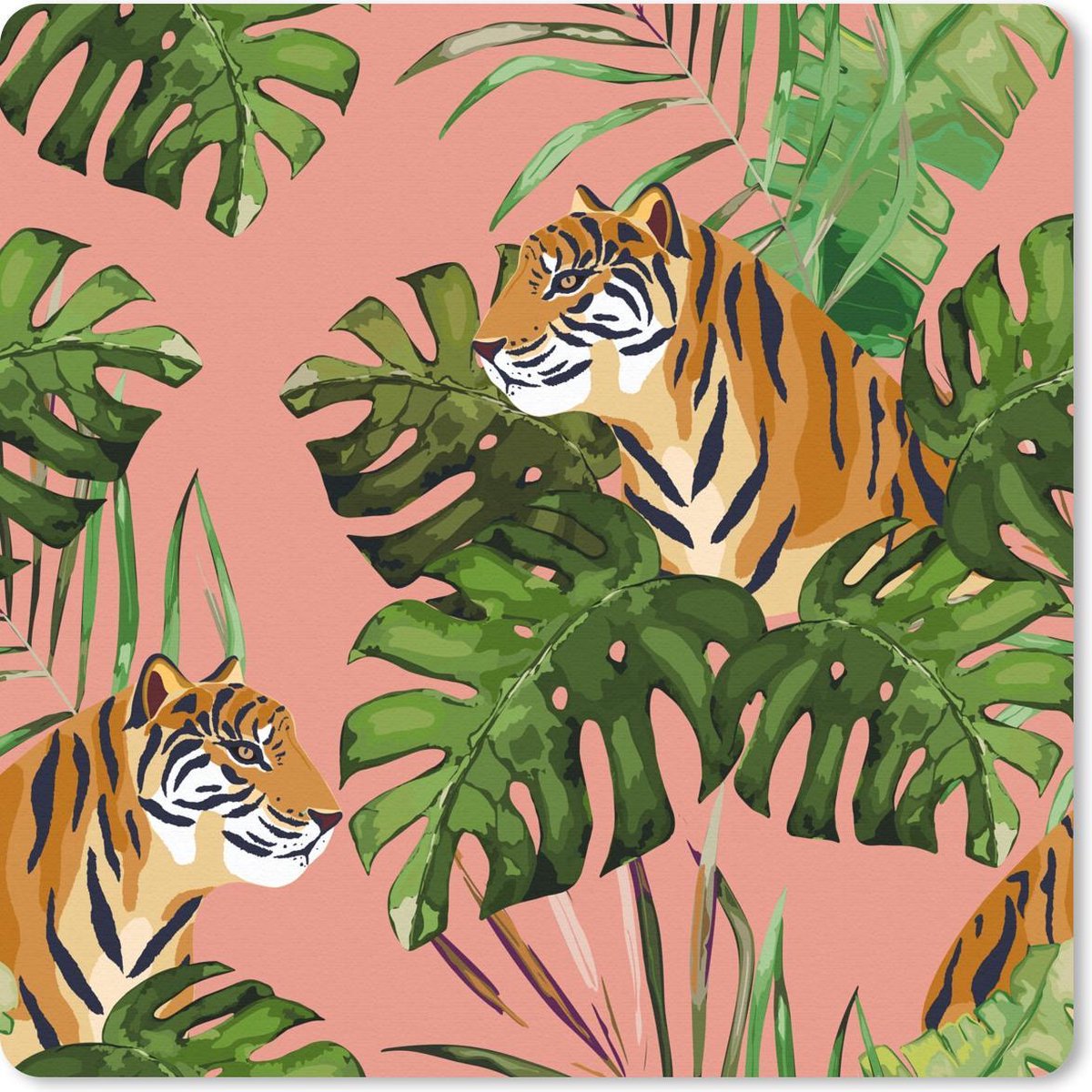 Muismat 30x30 cm - Mousepad Monstera - Tijger - Botanisch - Muismatten