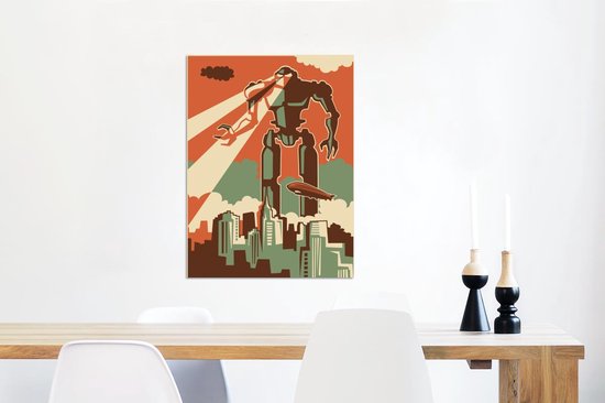 Décoration murale Métal - Aluminium Peinture Industrielle - Robot - Vintage - Dessin - 60x80 cm - Dibond - Photo sur aluminium - Décoration murale industrielle - Pour le salon / chambre
