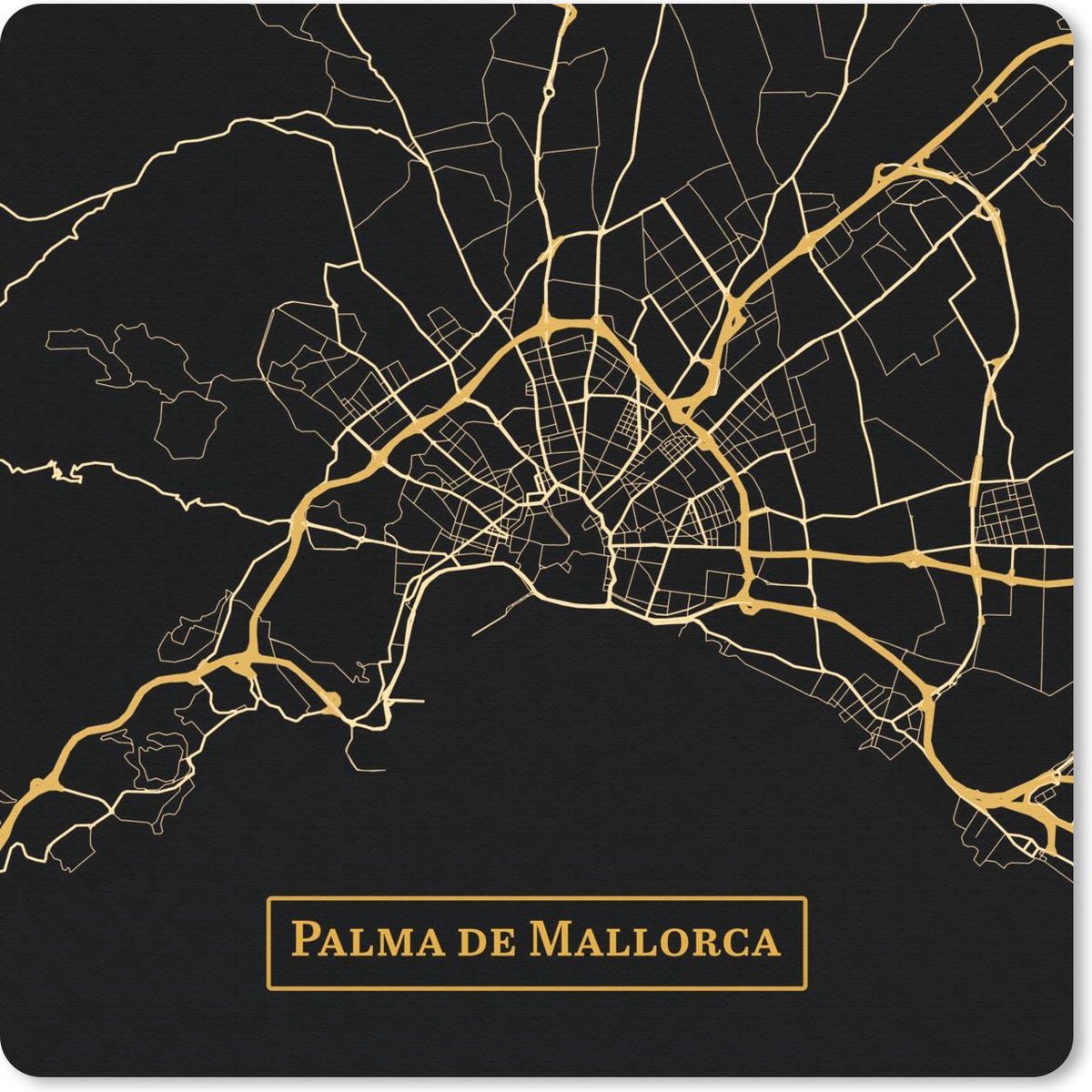 Muismat 30x30 cm - Mousepad Kaart - Palma de Mallorca - Spanje - Goud - Muismatten