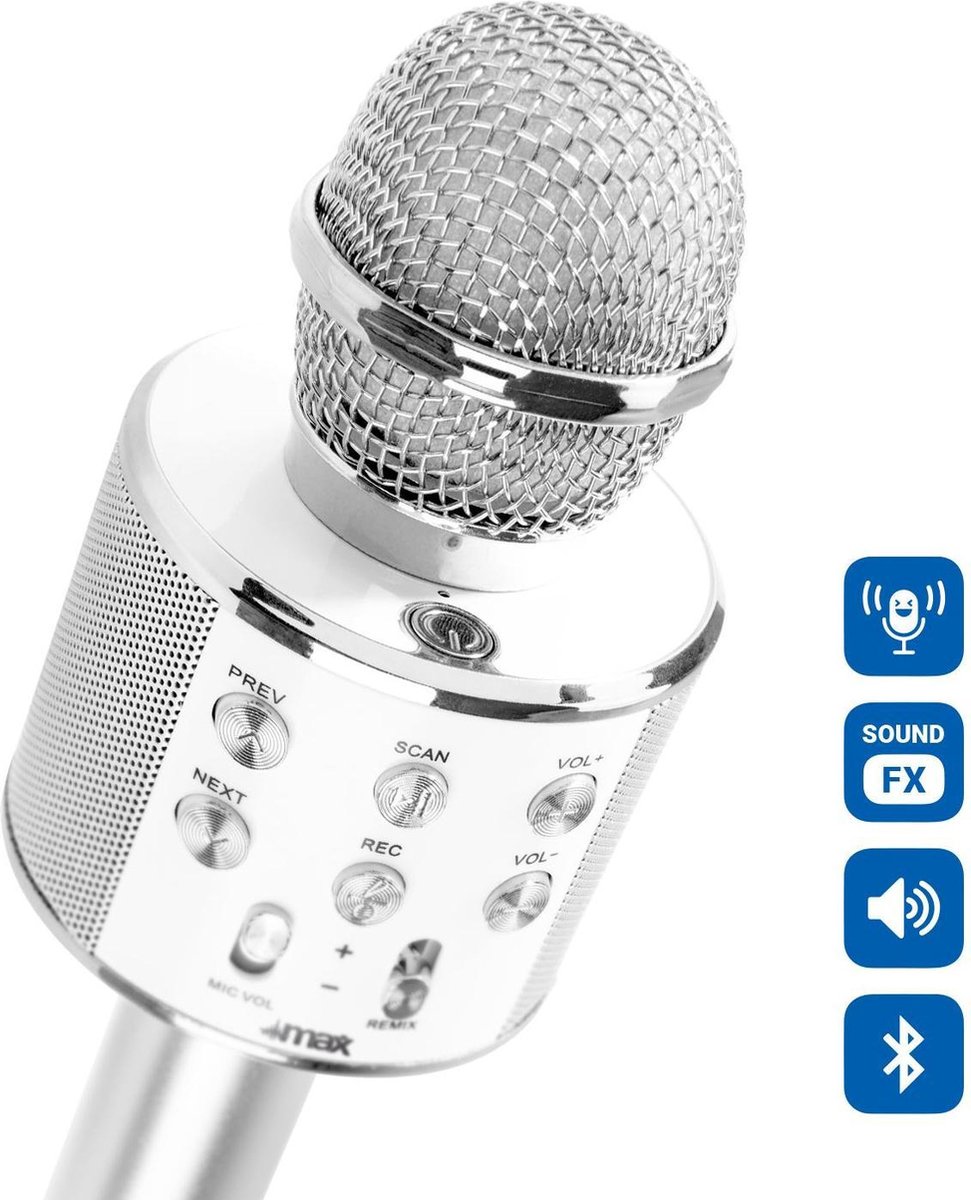Karaoke Microfoon met Bluetooth en Echo Effect - Speaker - MP3 - Zilver - MAX KM01