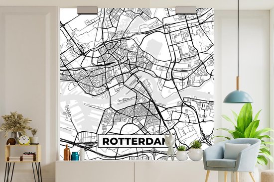 Papier peint - Carte Papier peint photo - Rotterdam - Zwart - Wit - Largeur 240 cm x hauteur 240 cm