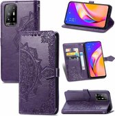 Voor OPPO A94 5G/F19 Pro+ 5G/Reno5 Z Mandala Bloem Reliëf Horizontale Flip Lederen Case met Houder & Drie Kaartsleuven & Portemonnee & Lanyard (Paars)