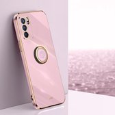 Voor OPPO Reno6 Pro 5G XINLI Straight 6D Plating Gold Edge TPU Shockproof Case met Ring Holder (Cherry Purple)