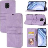 Voor Xiaomi Redmi Note 9 Pro Max Reliëf Gestreepte Magnetische Gesp PU + TPU Horizontale Flip Lederen Case met Houder & Kaartsleuf & Portemonnee & Fotolijst & Sling (Paars)