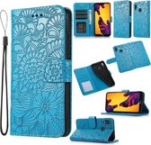Voor Huawei P20 lite Huid Voelen Reliëf Zonnebloem Horizontale Flip Lederen Case met Houder & Kaartsleuven & Portemonnee & Lanyard (Blauw)