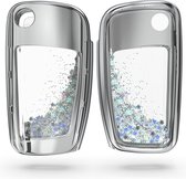 kwmobile autosleutelhoesje voor Audi 3-knops autosleutel - sleutelcover van TPU in zilver / metallic zilver - Sneeuwbol met Sterren design