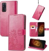 Voor ZTE AXON 20 5G Vier-blad Sluiting Reliëf Gesp Mobiele Telefoon Bescherming Lederen Case met Lanyard & Card Slot & Portemonnee & Beugel Functie (Magenta)